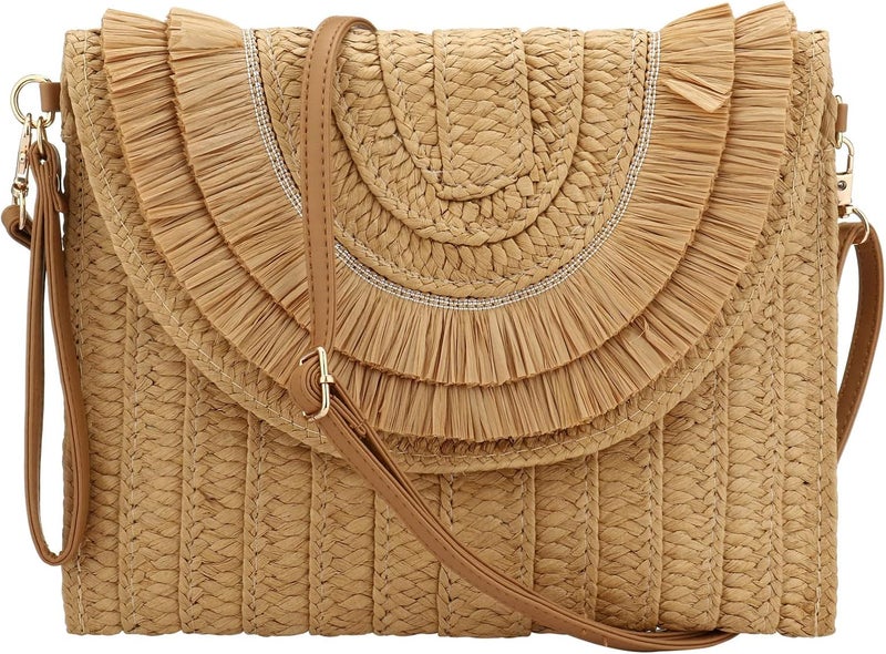 Gets Straw Clutch Purse for Women, Woven Beach Bag Summer Corssbody Purse Small Rattan Shoulder Bag for Travel | Hand-woven, Summer Beach, Envelope, Hand-woven, Summer Beach, Envelope - Image 2